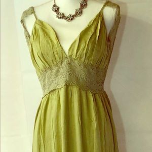 Promesa Light Olive Maxi Dress with Lace Accents